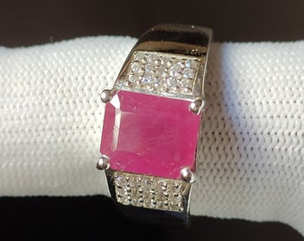 Emerald Cut Ruby Ring: Handmade 925 Sterling Silver Men's Statement Ring