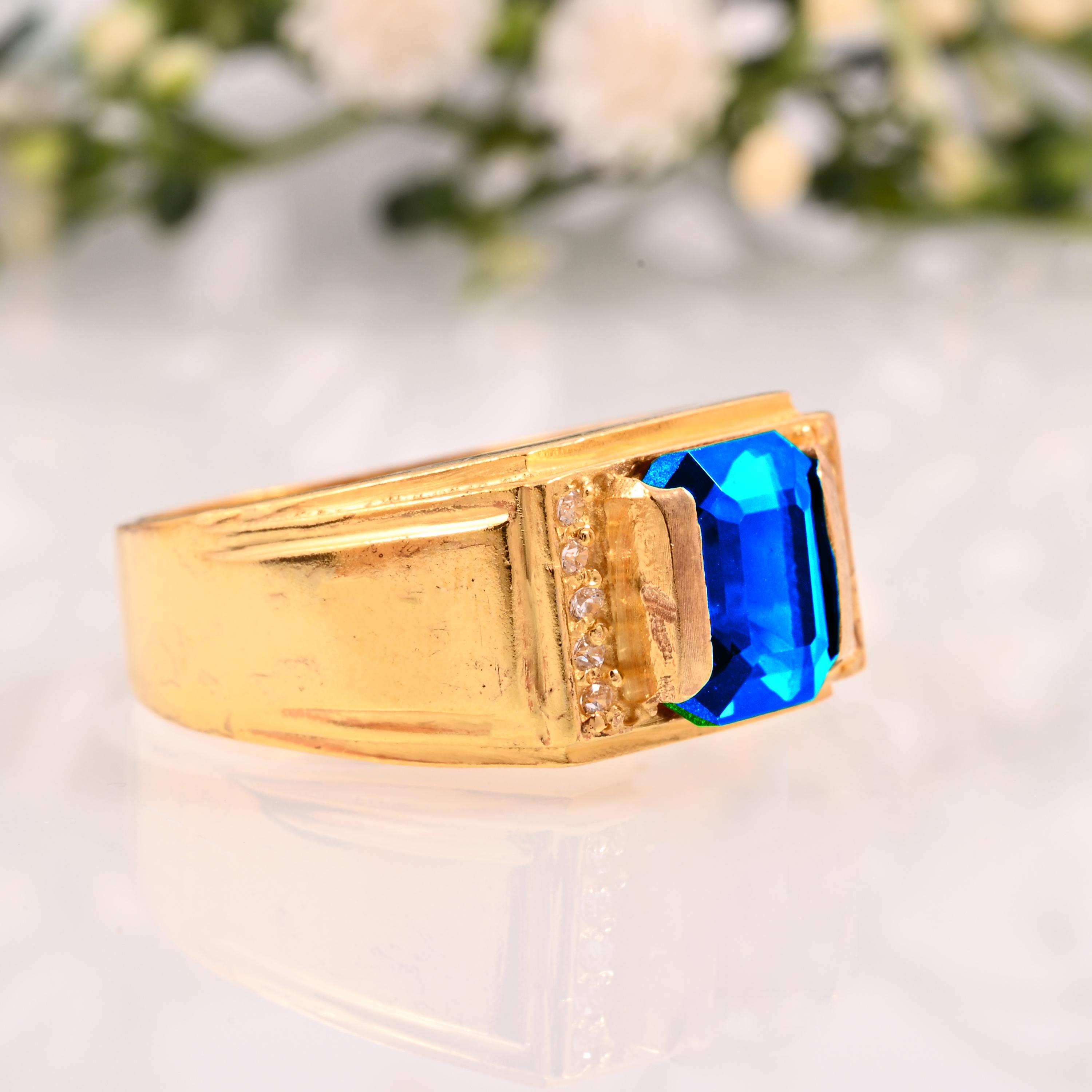 Eme London Blue Topaz Silver Mens Ring, 925 Sterling Silver Ring