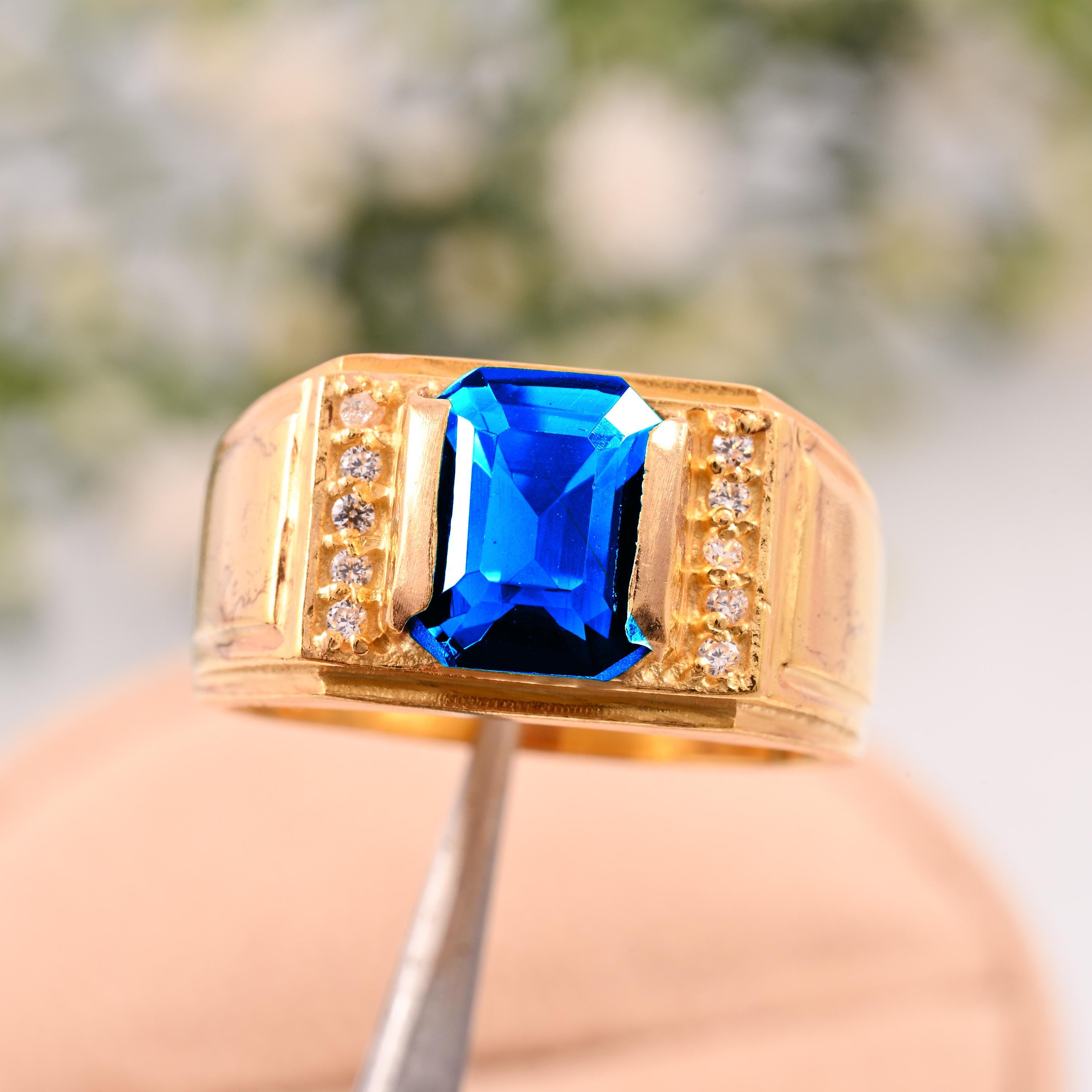 Eme London Blue Topaz Silver Mens Ring, 925 Sterling Silver Ring