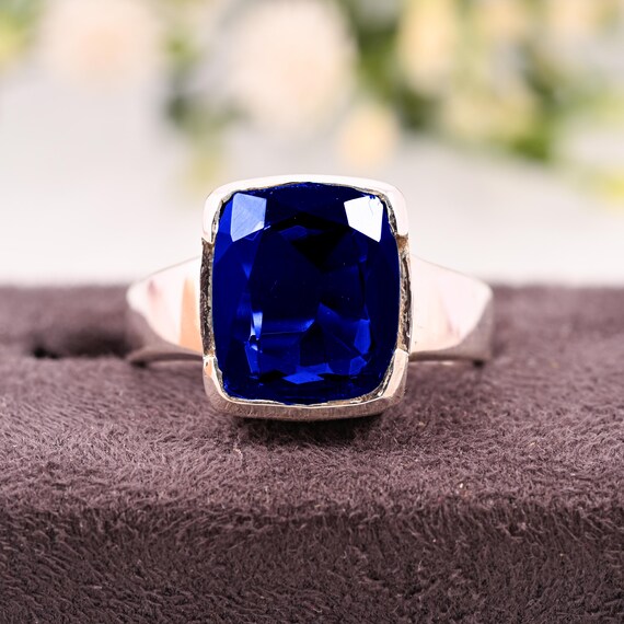 Anello Uomo MJG In Argento Sterling Con Zaffiro Blu Creato In Laboratorio 10mm – Taglia 9 - Foto 3