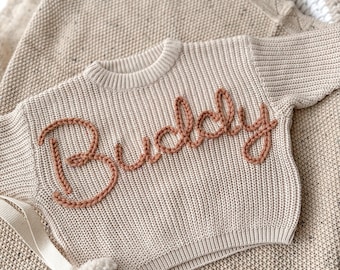 Pull en tricot personnalisé, pull brodé à la main, pull pour bébé et enfant, pull avec prénom pour enfant, pull personnalisé, pull saupoudré,