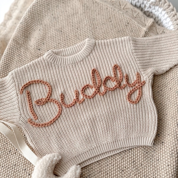 Personalised knitted sweater, Hand embroidered sweater, Baby and child sweater, Kids name jumper, Personalised jumper, Sprinkle sweater,