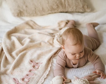 Coperta per bambini personalizzata, coperta ricamata a mano, coperta con nome, regalo per bambini, coperta di cotone, regalo per neonato, coperta per neonato, baby shower