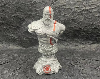 God of War Kratos STATUE, Video Game Gift, Kratos Bust, Metallic colar,3D printing, sculpture, Boys Collection gifts