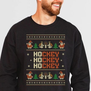 Christmas Hockey Sweatshirt, Hockey Santa Sweater, Hockey Mom Crewneck, Gift for Hockey Player