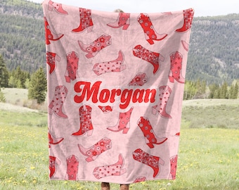 Personalized Cowgirl Boots Blanket,Throw Blanket,Velveteen Minky,Custom Name Blanket