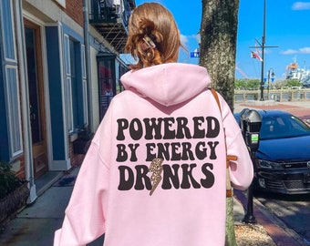 Energy Drink Hoodie, Powered By Energy Drinks Coffee,Leopard Lightning Bolt Sweatshirt, Energy Drink Addict Gift, Back print Hoodie,Unisex