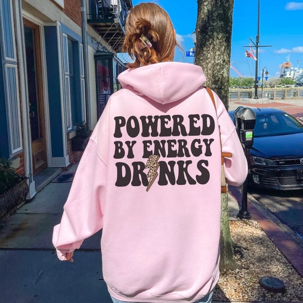 Energy Drink Hoodie, Powered By Energy Drinks Coffee,Leopard Lightning Bolt Sweatshirt, Energy Drink Addict Gift, Back print Hoodie,Unisex