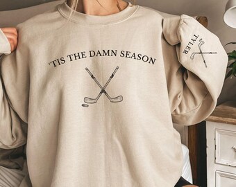Sudadera personalizada "Tis The Damn Season", sudadera de hockey sobre hielo, suéter de hockey, sudadera de cuello redondo para mamás de hockey, regalo para jugador de hockey.
