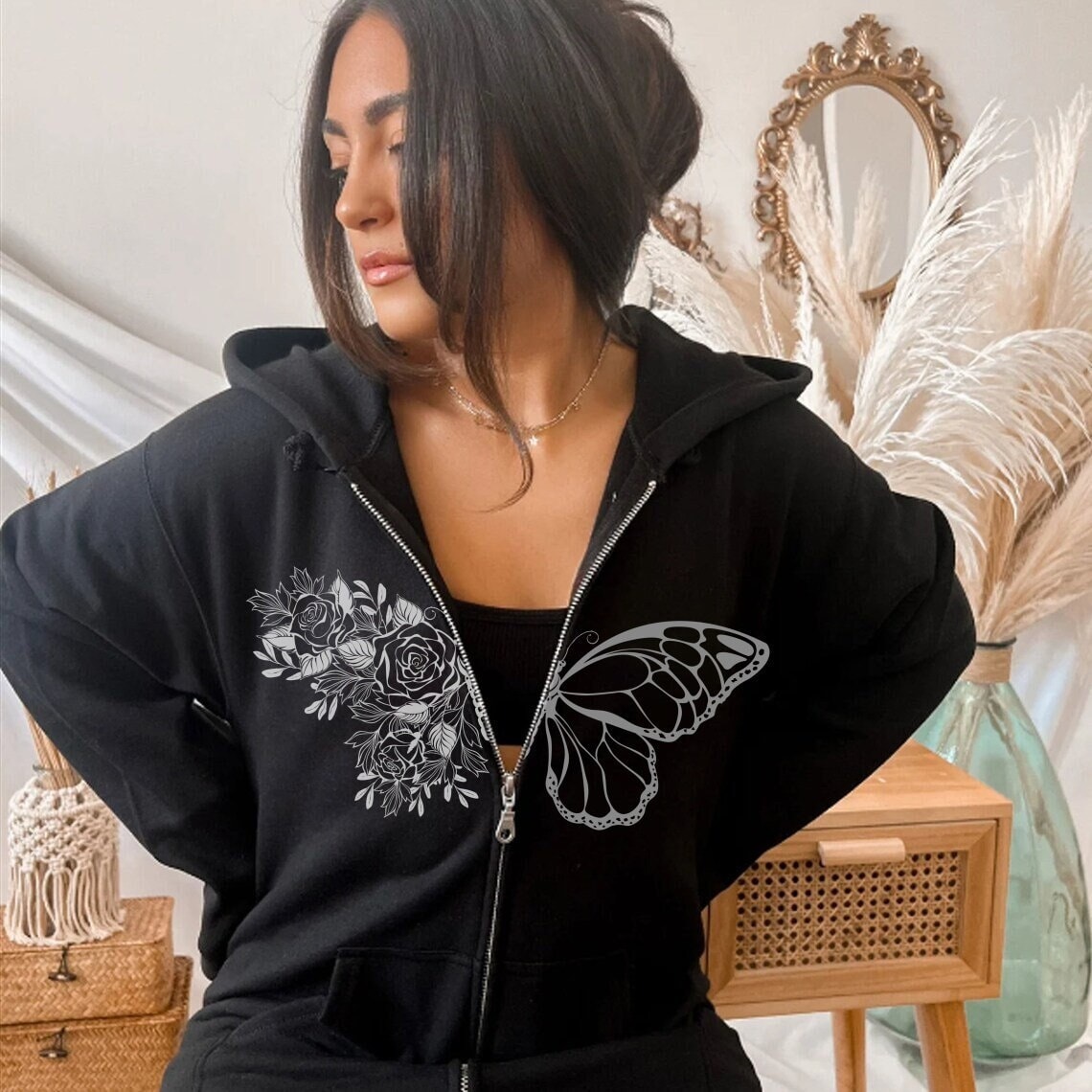 Butterfly Zip up Hoodie butterfly Hoodie minimalist Butterfly Sweatshirt women Butterfly Hoodie monarch Butterfly dark Academia Sweat Etsy