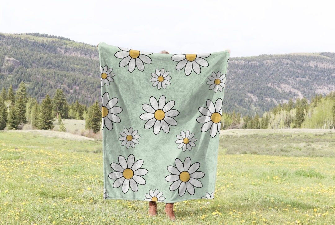 Daisy Flower Blanket,velveteen Minky Blanket,baby Blanket,couch Throw,soft Blanket With Flowers