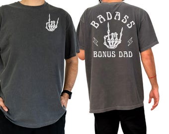 Camiseta Comfort Colors Badass Bonus Dad, presente de Dia dos Pais para o pai, camiseta para novo pai, presentes para padrasto, camiseta esqueleto cool dad