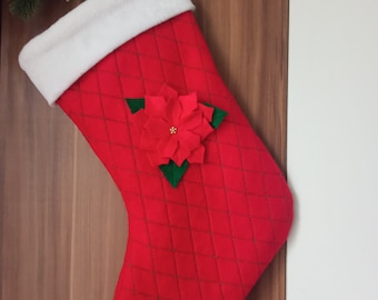 Bas de Noël faits à la main / Père Noël / Bas de Noël Hessois matelassés / Bas personnalisés / Bas rouges pour cadeaux