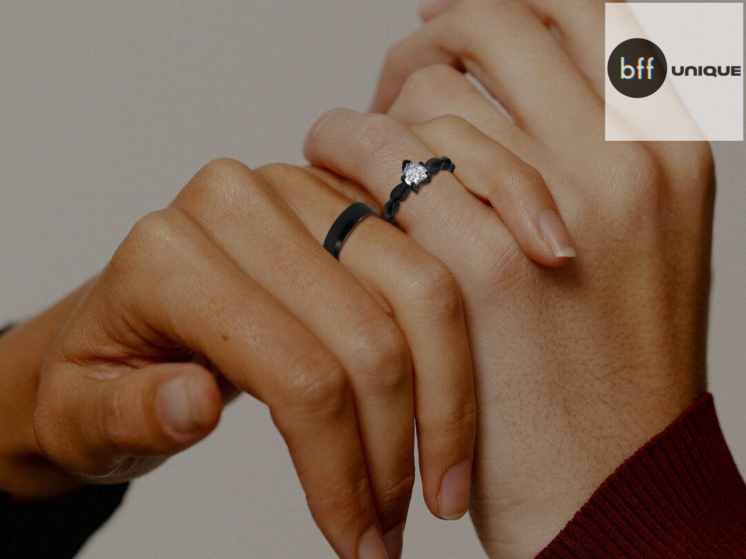 Black Promise Rings His and Hers Stainless Steel Matching Ring Etsy