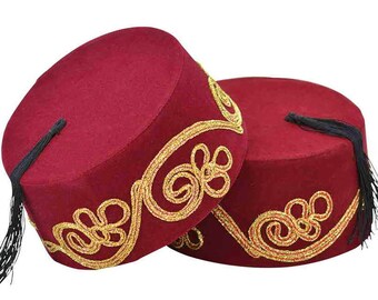 Kleding Herenkleding Pakken Fez Hat Shriner Turkse Ottomaanse hoed Doctor Who Fez Hat Kostuum Accessoire cosplay party Marokkaanse Fez Authentieke Turkse pet Red Velvet fez 