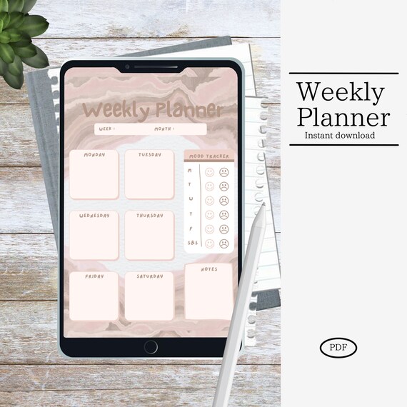 Digital Weekly Planner Printable Undated Digital Planner Etsy