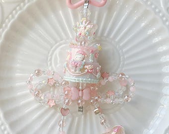 Kawaii Hand-Painted Charm: Sparkly Swarovski Crystal Keychain