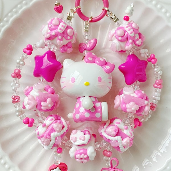 Authentic Sanrio Characters Bag Charm| Hand Painted Bead Phone Charm Keychain: Kawaii Y2K Phone Strap|Yooie,Hello Kitty,Qoqo,Puppy