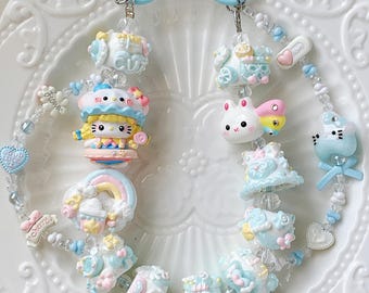 Hand-Painted Bead Phone Charm | Y2K Kawaii Kitty Keychain