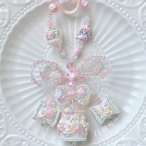 Kawaii Hand-Painted Charm: Swarovski Crystal Keychain Bag Charm