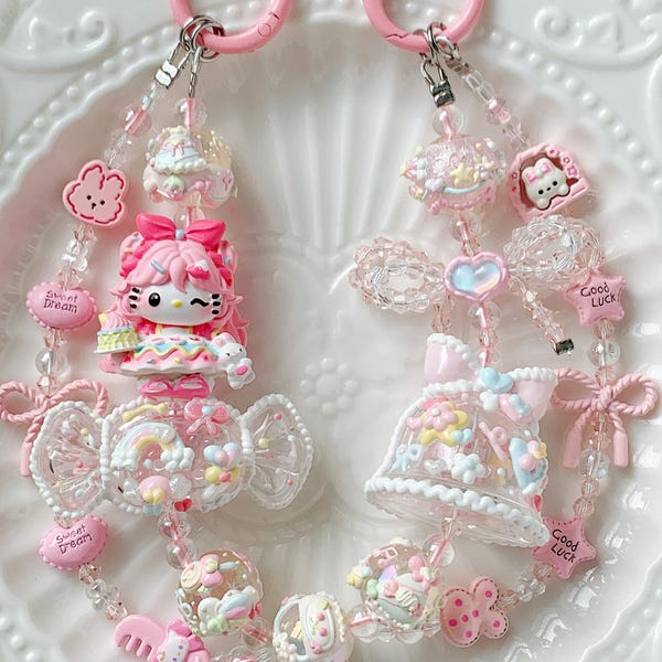 Gift Choice| Hand Painted Beads Kitty Piano Characters|Phone Keychain Bag Charm|Gifts for Friend|Anniversary,Couple,Birthday Gift