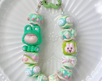 Kawaii Frog Charm Beaded Phone Strap, Y2K Keychain