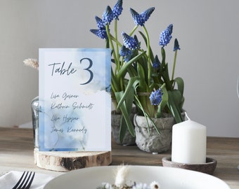 Wedding table number card blue number sign template blue seating chart card dusty blue number sign printable seat card editable table card
