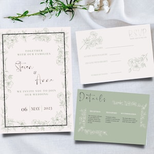 Wedding Invitation sage Invitation Template Floral wedding invitation download greenery invitation editable instant invitation printable