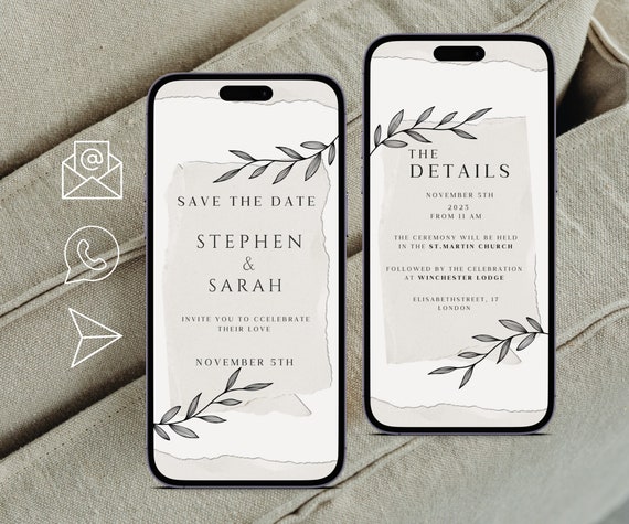Digital Wedding Invitation modern Mobile invitation smartphone invitation instant electronic invite Save the date Invitation phone EVITE