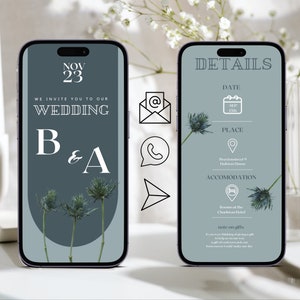 Digital Wedding Invitation blue Electronic Wedding Invitation smartphone invite Wedding Template mobile invite blue invitation template