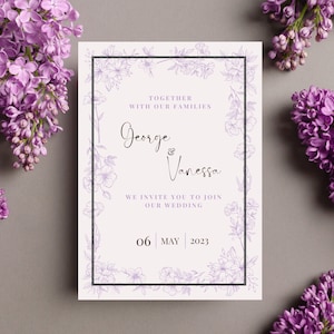 Lavender wedding invitation Floral wedding Template editable wedding invitation pastel wedding template lilac invitation printable instant