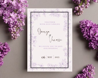 Lavendel Hochzeitseinladung Floral Hochzeit Vorlage editierbare Hochzeitseinladung Pastell Hochzeit Vorlage lila Einladung druckbare Instant