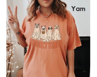 Halloween Ghost Dog Spooky Shirt Comfort Color, Halloween Dog Lovers Shirt, Halloween Ghost Dog T-Shirt, Spooky Season Pumpkin Dog TShirt