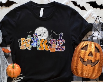 Halloween Skeleton Nurse Shirt, Halloween Nurse Shirt, Halloween Witch Nurse Shirt, Spooky Nurse Shirt, Nurse Halloween Shirt Gift for Nurse