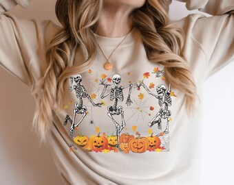 Solo Dancing Skeleton Sweatshirt, Pumpkin Sweater, Pumpkin Skeleton Shirt, Fall Sweater Halloween Party Sweatshirt, Spooky Season Sweatshirt