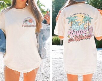Summer Comfort Color Enjoy the Waves Shirts, Vintage Summer T-shirt, Retro Summer Beach Bum Shirts, Summer Graphic Tee, Womens Camping Shirt