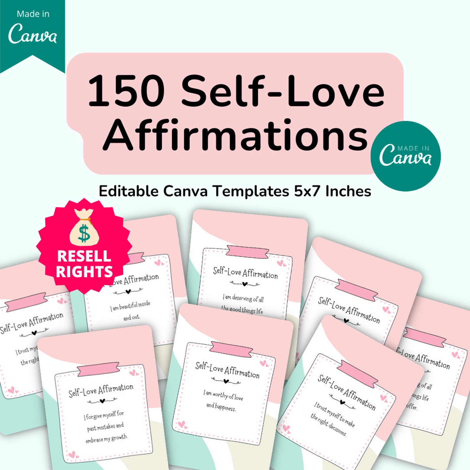 150 Self-love Affirmation Card Deck With Plr/resell Rights. Editable ...
