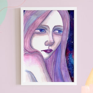 Art Print >Space Girl Portrait< - Watercolor Illustration