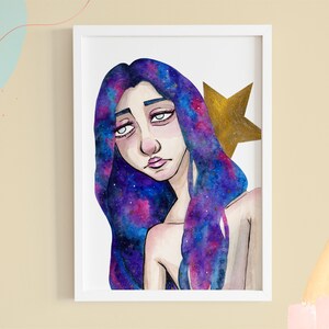 Art Print >Galaxy Star Girl< - Watercolor Illustration