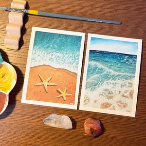 Cartoline a guazzo Spiaggia/Mare Set di 2 - Arte originale