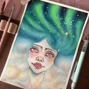 Original Painting >Northern Lights< - Watercolor Illustration