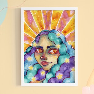 Art Print >Star Cloud Girl< - Watercolor Illustration
