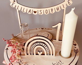 Wooden birthday plate with personalization | Table decoration for children's birthdays | Birth gift