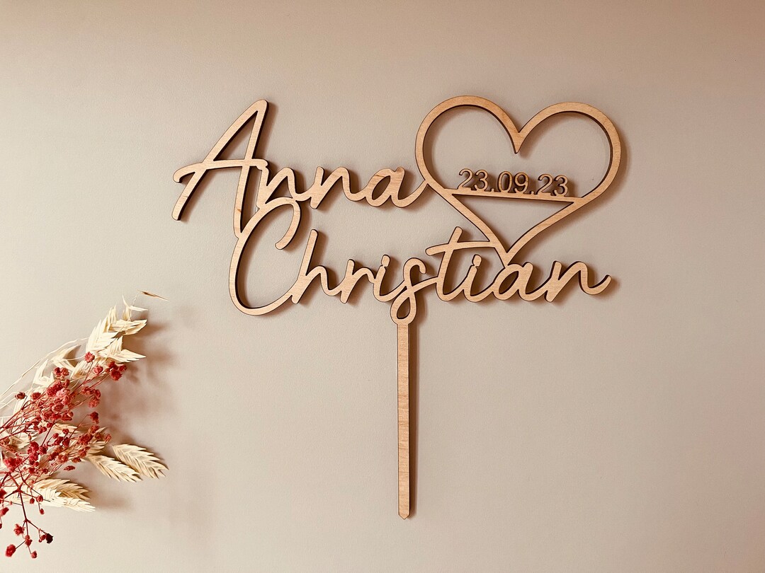 Personalisierten Hochzeitstorte-Topper Aus Holz – Mit Initialen, Datum & Herz-Design