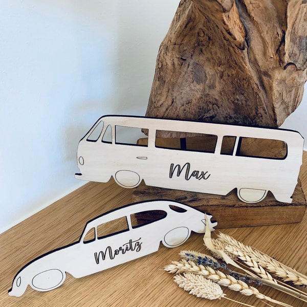 Namensschild | VW Bus | VW Käfer | personalisiertes Wandbild | Wanddeko Kinderzimmer