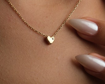 Diamond Heart Necklace, Heart Pendant Necklace, Mini Heart Necklace, 14K Gold Jewelry, Handmade Jewelry, Mother's Day Gifts, Birthday Gift