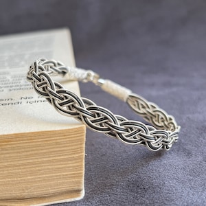 Sami Woven Pure Silver Bracelet, Handmade Twisted Double Color Jewelry