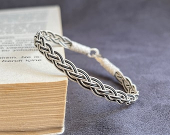 Sterling Silver Bracelets For Women, Unique Sami Jewelry, Wedding Gift, Minimalist Three Rows Braided