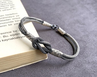 Silver Knitted Bracelet, Love Knot Bracelet, Weaved Bracelet, Vikings Jewelry, Silver Braided Bracelet, Gift For Him - Her, Woven Jewelry,