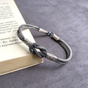 Silver Knitted Bracelet, Love Knot Bracelet, Weaved Bracelet, Vikings Jewelry, Silver Braided Bracelet, Gift For Him - Her, Woven Jewelry,